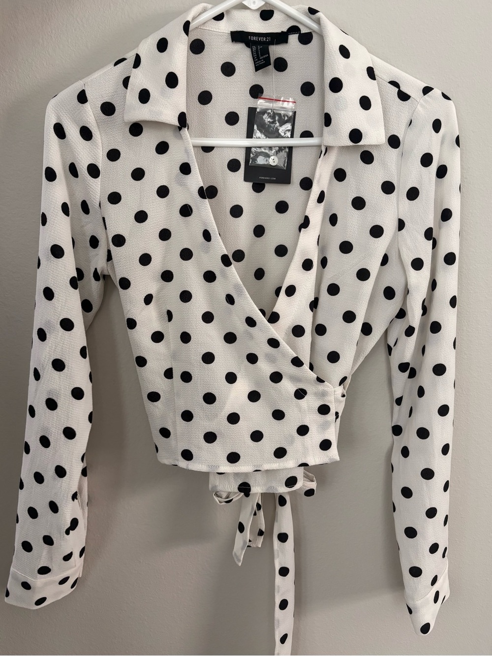 Forever 21 White Polka Dot Wrap Blouse Size S - New